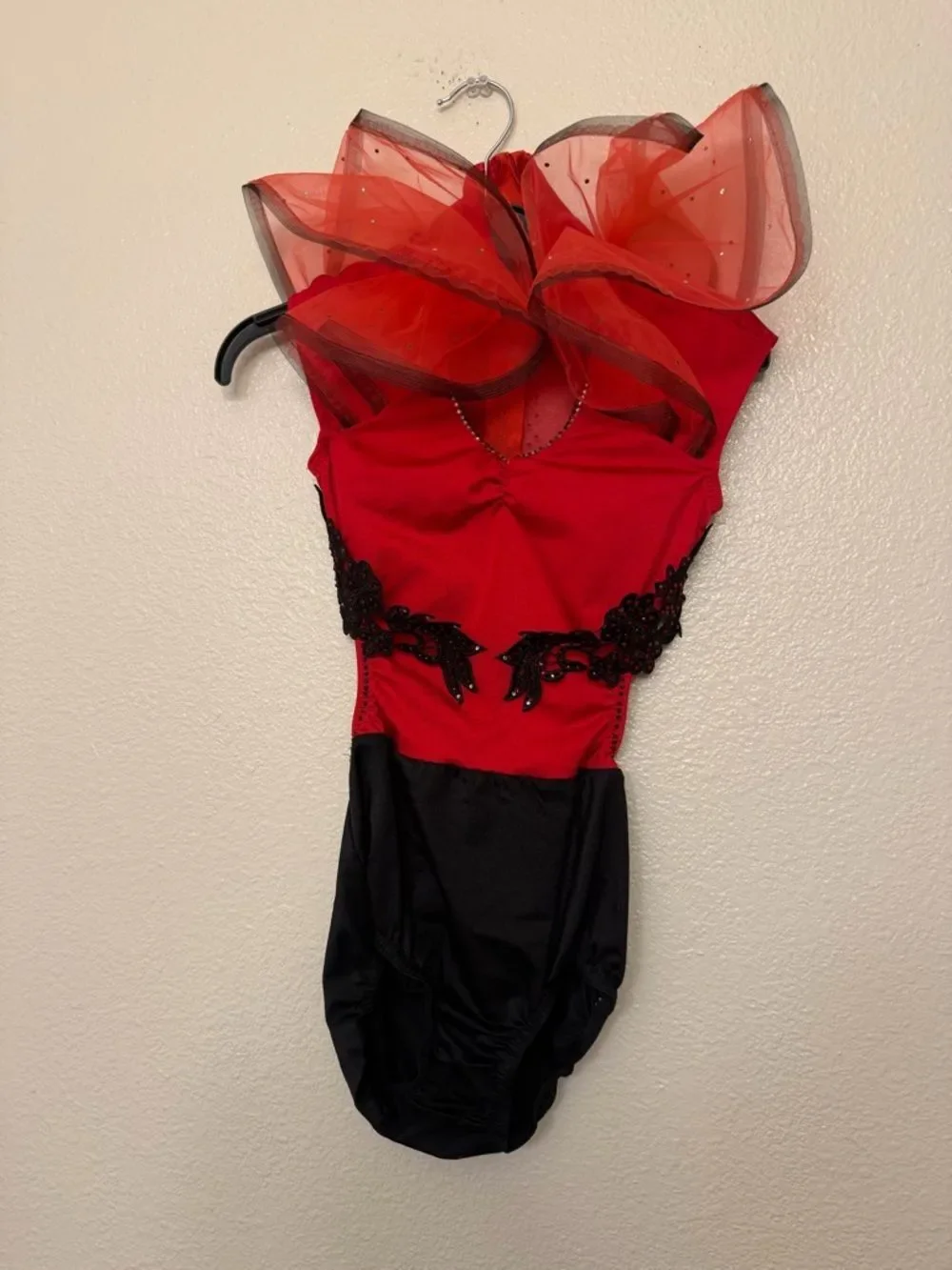 Kelle dance contemporary jazz acro costume black red Fire on Fire 5218Child LC